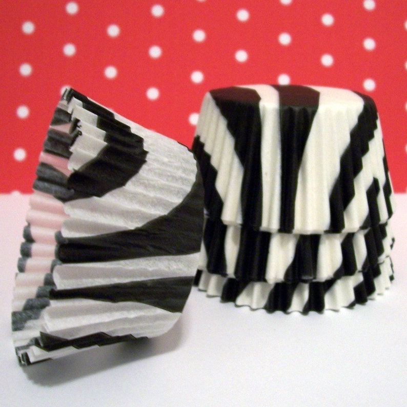 Choose Set of 50 or 100 Black Zebra Striped Cupcake Liners
