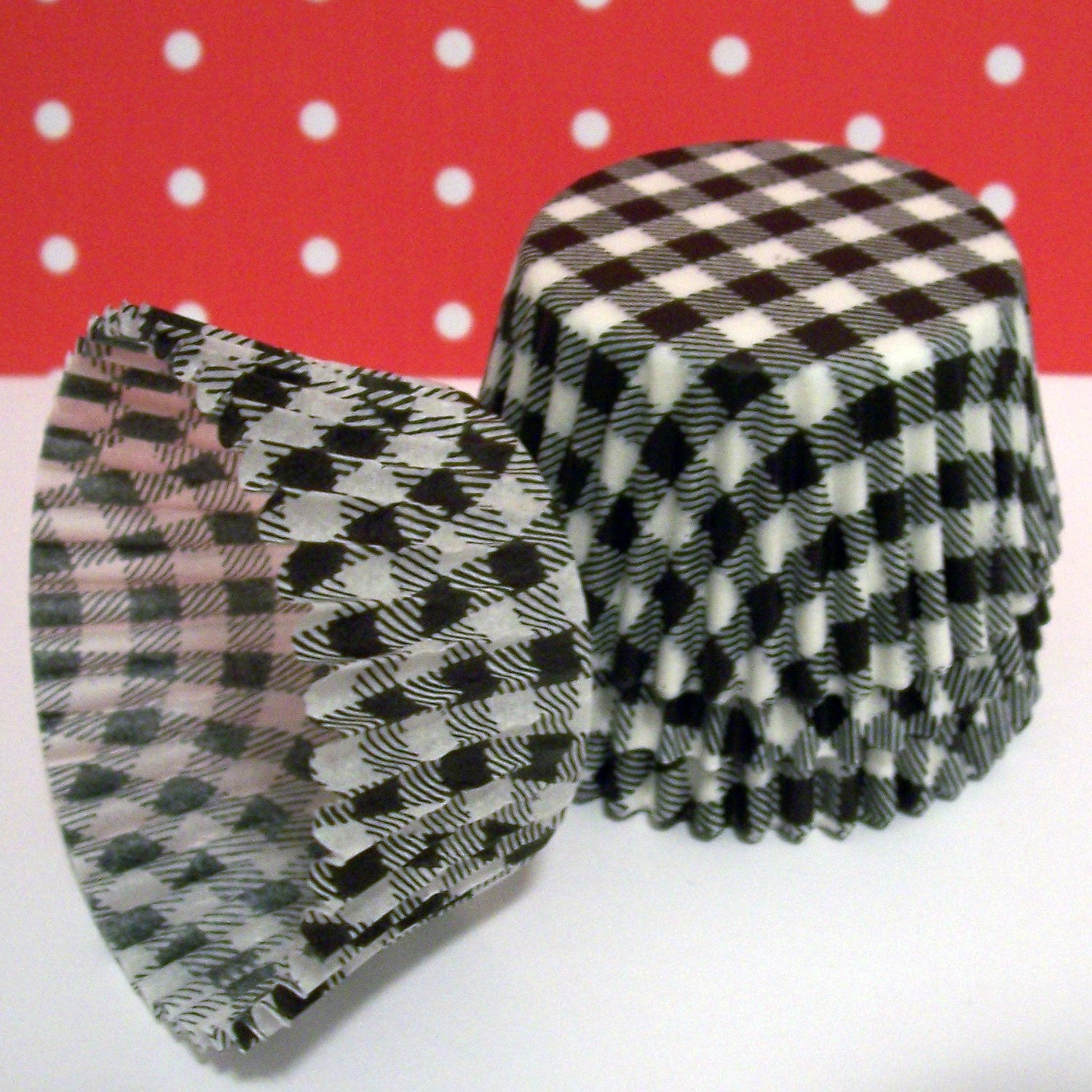 Black Gingham Cupcake Liners- Choose Set of 50 or 100