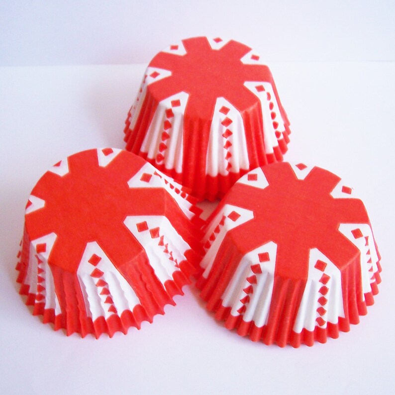 Choose Set of 50 or 100 Circus Style Cupcake Liners Orangey Red