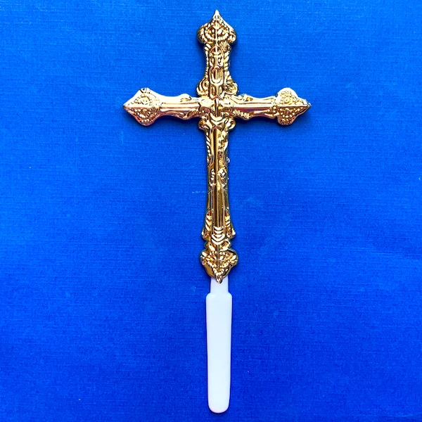 Plastic Gold Cross Cake Pick Decoration 4"