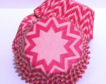 Pink Chevron Stripe  Cupcake Liners - Choose Set of 50 or 100