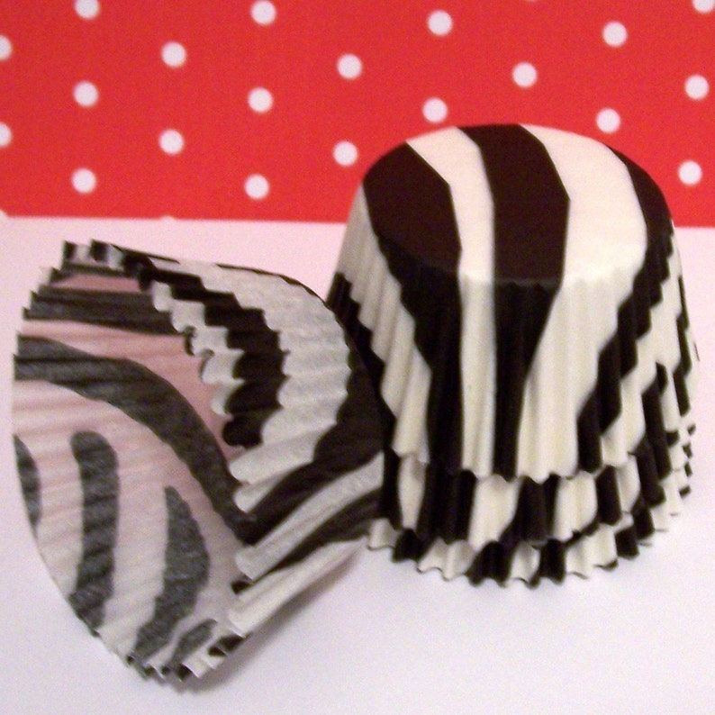 Choose Set of 50 or 100 Black Zebra Striped Cupcake Liners