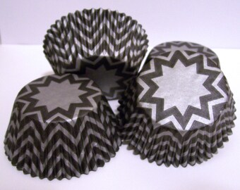 Silver Chevron Stripe  Cupcake Liners- Choose Set of 50 or 100