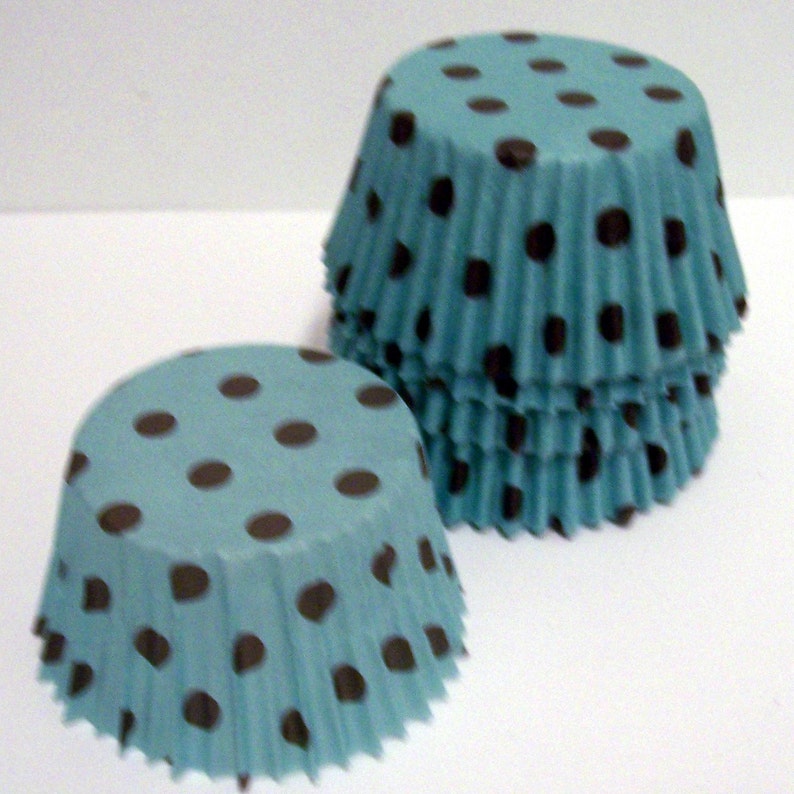 Aqua with Brown Dots Cupcake Liners Choose Set of 50 or 100 image 1