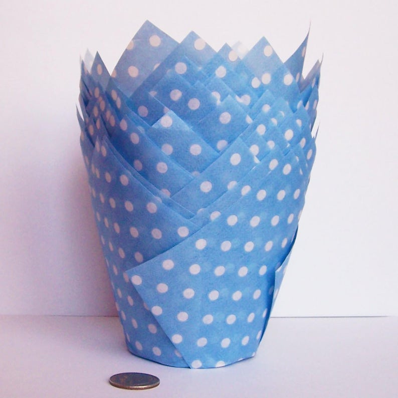 24 Lt Blue With White Dots Tulip Paper Cupcake Liners Etsy