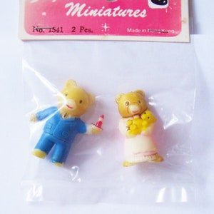 Miniature Bear Parents Figurine Vintage 1 1/2&quot; tall Made in Hong Kong Plastic