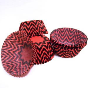 Warm Red-Orange Chevron Stripe  Cupcake Liners- Choose Set of 50 or 100