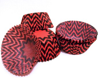 Warm Red-Orange Chevron Stripe  Cupcake Liners- Choose Set of 50 or 100