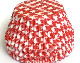 Red Houndstooth Cupcake Liners- Choose Set of 50 or 100