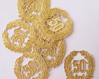 10 50th Anniversary Gold Foil Paper Script Cake Toppers 1 3/4" New Old Stock