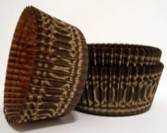 50 Fancy Brown Glassine with Gold Scroll Cupcake Liners