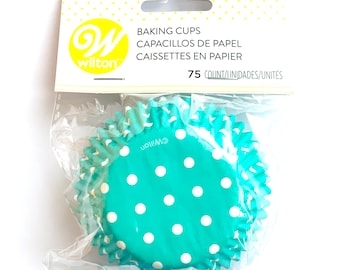 75 Wilton Teal with White Dot Paper Cupcake Liners Standard Size