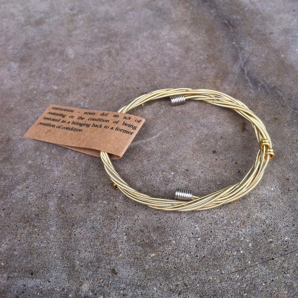 Recycled Guitar Strings - Restored Guitar String Gold Color SLIM Bracelet