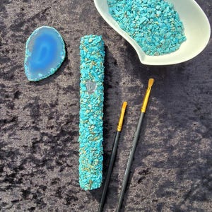 Turquoise - A mezuzah case made of crystal stones offers a luxurious and spiritual touch to a traditional Jewish symbol.