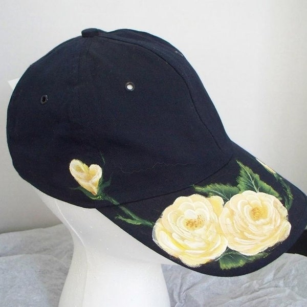Women's Ball Cap with painted Yellow Roses