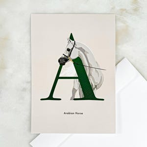 Arabian Horse Letter A Elegant Greeting Card – A5 Size with Envelope
