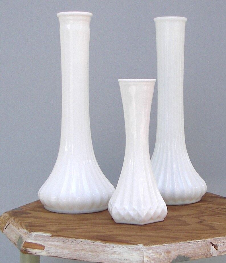 Vintage Hoosier Milk Glass Bud Vase Collection Three Hoosier Etsy