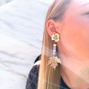 Wooden Earrings in Floral and Leaf Designs - Handmade Nature-Inspired Jewelry with Wooden Beads