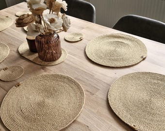 Homemade Jute Coasters, Placemats and Center piece.