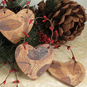 Christmas Ornament, Pottery Heart for Holiday Tree, Handmade Woodland Ceramic Decoration, Natural Organic Trimming for the Tree