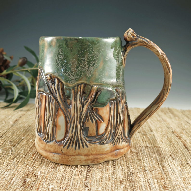 Unique Handmade Hand Carved Pottery Mug Large Ceramic Coffee Etsy