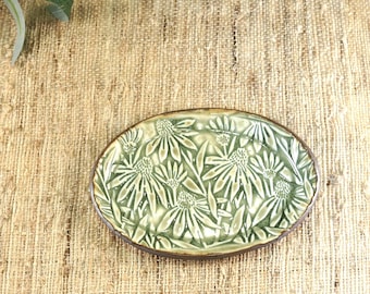 Handmade Porcelain Echinacea Coneflower Pottery Plate - Spoon Rest - Ceramic Soap Dish