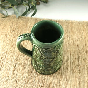 Emerald Green 28 oz Handmade Ceramic Tankard with Botanical Nature Theme, Bavarian Beer Stein, Extra Large Mug image 5