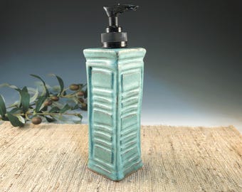 Handmade Stoneware Soap Dispenser, Arts and Crafts Style, Weathered Bronze