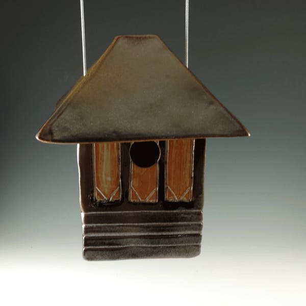 Rustic Birdhouse, Functional Ceramic Bird House, Garden Art, Decorative Bird House, Handmade Pottery, Gazebo, Brown Birdhouse, 531