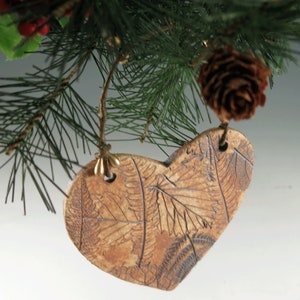 Christmas Ornament, Handmade Heart Woodland Nature Inspired Holiday Decoration, Botanical Pottery Tree Trimmer image 7