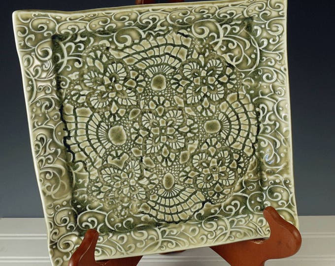 Decorative Serving Plate Ceramic Square Plate Light Green Etsy