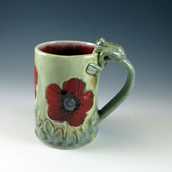 Keramiktasse in Spring Green mit Klatschmohn - Kaffee-Haferl - von Botanic2Ceramic 520