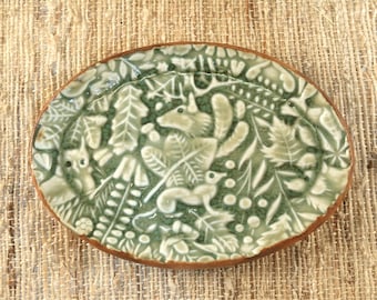 Handmade Forest Animals Ceramic Plate – Spoon Rest, Ring Dish