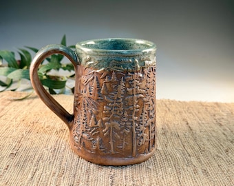 18 oz Woodland Forest Handmade Porcelain Pottery Mug in Rustic Green