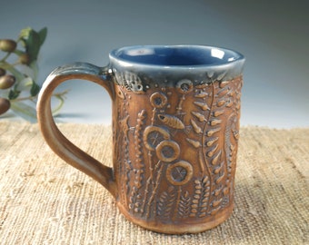 Pottery Fish Mug, Handmade Ceramic Cup in Natural and Light Blue, Ocean Themed Porcelain Coffee or Tea  Cup, Holds 12 oz