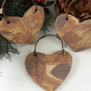 Christmas Ornament, Handmade Heart Woodland Nature Inspired Holiday Decoration, Botanical Pottery Tree Trimmer image 5