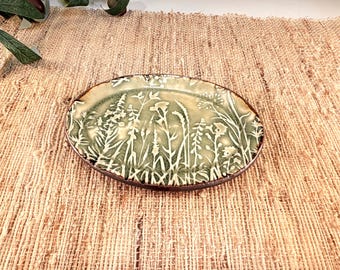 Handmade Meadow Porcelain Pottery Plate - Spoon Rest - Ceramic Soap Dish