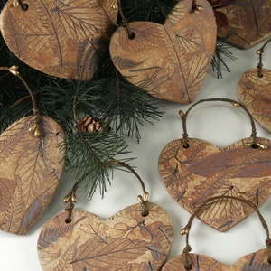 Christmas Ornament, Handmade Heart Woodland Nature Inspired Holiday Decoration, Botanical Pottery Tree Trimmer image 6