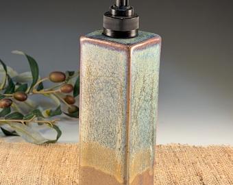 Handmade Pottery Soap Dispenser in Blue and Purple,  Kitchen or Bath Decor Lotion Dispenser