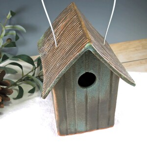 Rustic Weathered Bronze Bird House Pottery Outdoor Ceramic Birdhouse Home for Wild Birds Functional Decor for Bird Lovers image 8