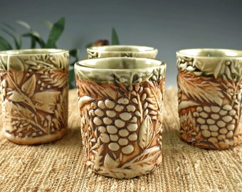 Porcelain Espresso Cup, Ceramic 4 oz Whiskey Cup or Shot Glass for Nature Lovers, Woodland Berries