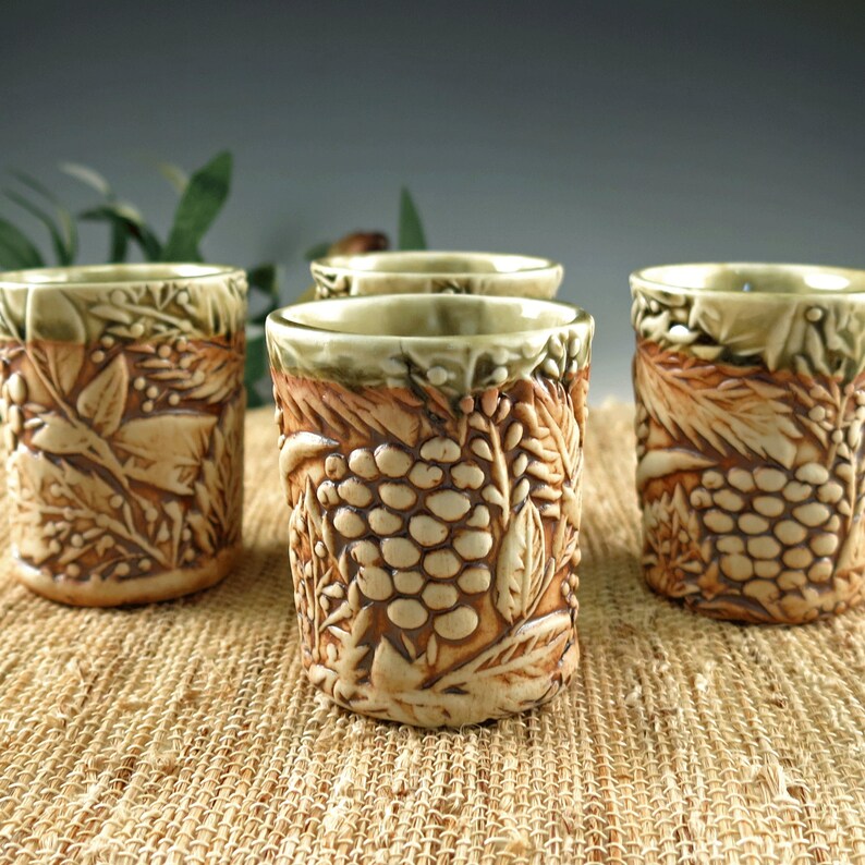 Porcelain Espresso Cup, Ceramic 4 oz Whiskey Cup or Shot Glass for Nature Lovers, Woodland Berries image 1