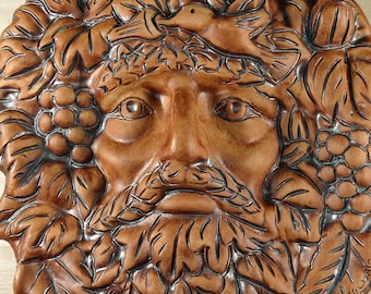 Ceramic Green Man, Durable Porcelain Wall Hanging Sculpture for Garden