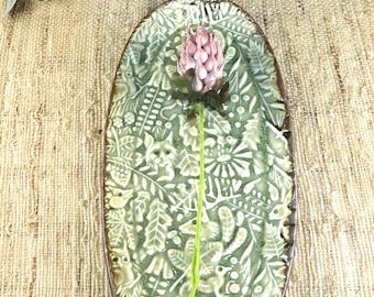 Woodland Animals Celadon Green Porcelain Tray, Handmade Serving Dish