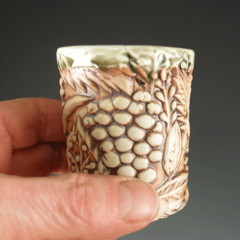 Porcelain Espresso Cup, Ceramic 4 oz Whiskey Cup or Shot Glass for Nature Lovers, Woodland Berries image 7