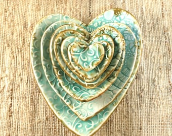 Porcelain Nested 7 Piece Heart Ring Dish Set in Turquoise