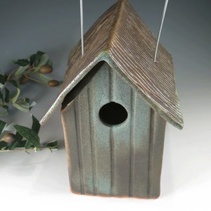 Rustic Weathered Bronze Bird House Pottery Outdoor Ceramic Birdhouse Home for Wild Birds Functional Decor for Bird Lovers image 4