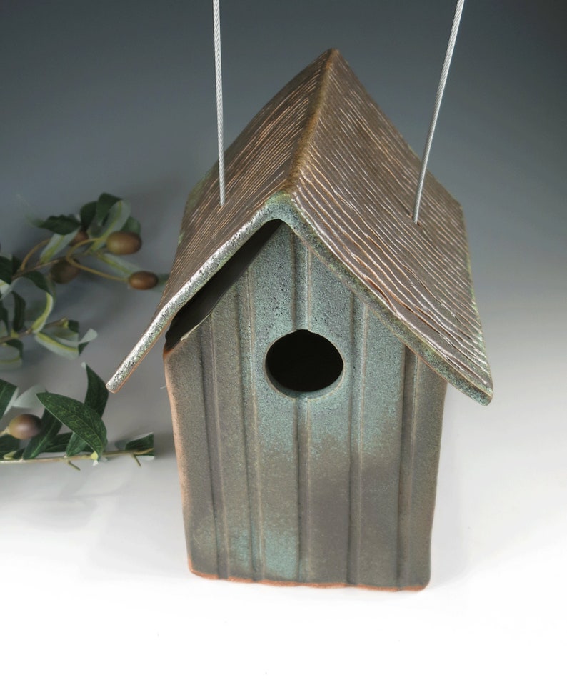 Rustic Weathered Bronze Bird House Pottery Outdoor Ceramic Birdhouse Home for Wild Birds Functional Decor for Bird Lovers image 4