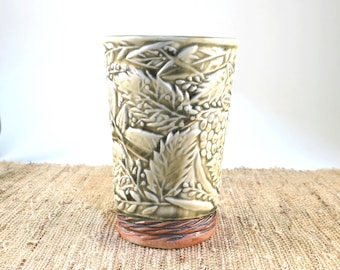 Handmade Porcelain Wine Tumbler, Light Green Celadon Pottery Cup, 14 oz
