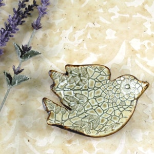 Green Bird Ring Dish: Ceramic Pottery Trinket Jewelry Holder